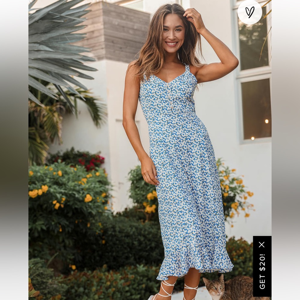 Lulus Darling Daisies Blue Floral Print Midi Dress